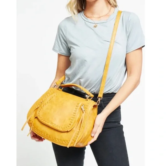 URBAN EXPRESSIONS Khloe Crossbody/Satchel in color Mustard - Picture 1 of 12